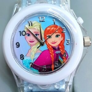Disney Accutime light up watch, 3 hand movement, Elsa & Anna sparkle jelly band